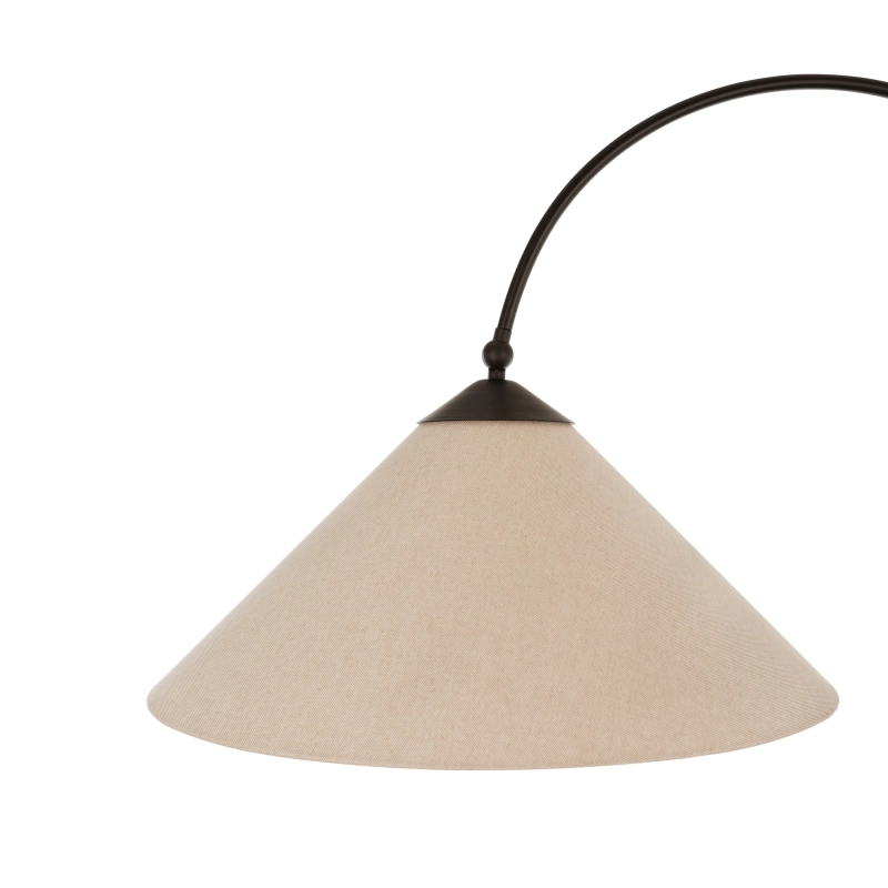 Duża czarna lampa podłogowa trójnóg ze stożkowym lnianym abażurem LEN.