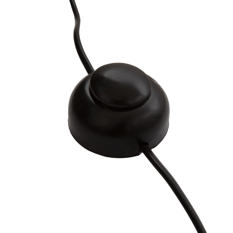 Duża minimalistyczna czarna lampa podłogowa z wiklinowym abażurem - włącznik nożny.