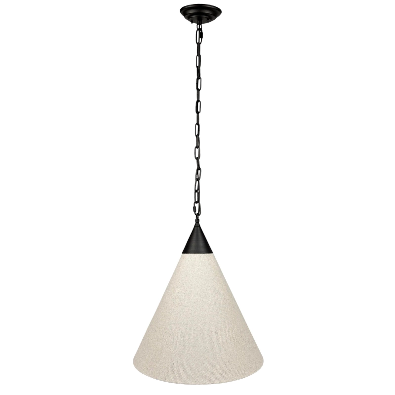 Stożkowa lampa wisząca z lnianym abażurem na czarnym łańcuchu w stylu modern farmhouse TIARA BLACK len.
