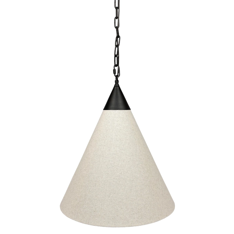 Stożkowa lampa wisząca z lnianym abażurem na czarnym łańcuchu w stylu modern farmhouse TIARA BLACK len.