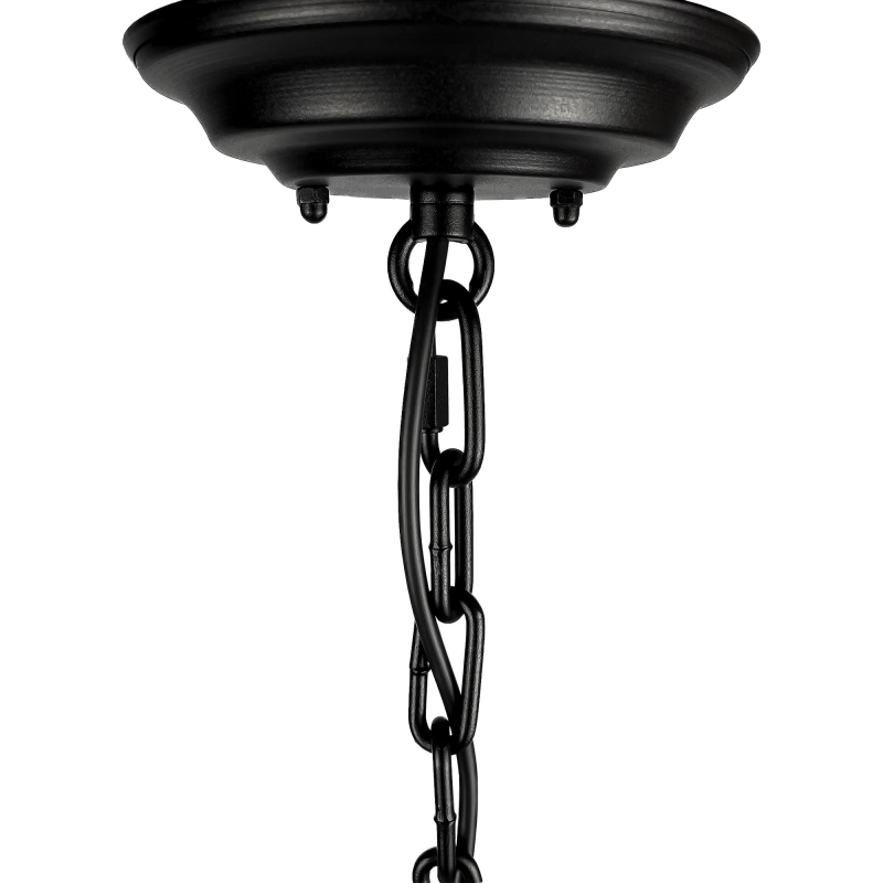 Stożkowa lampa wisząca z lnianym abażurem na czarnym łańcuchu w stylu modern farmhouse TIARA BLACK len - podsufitka.
