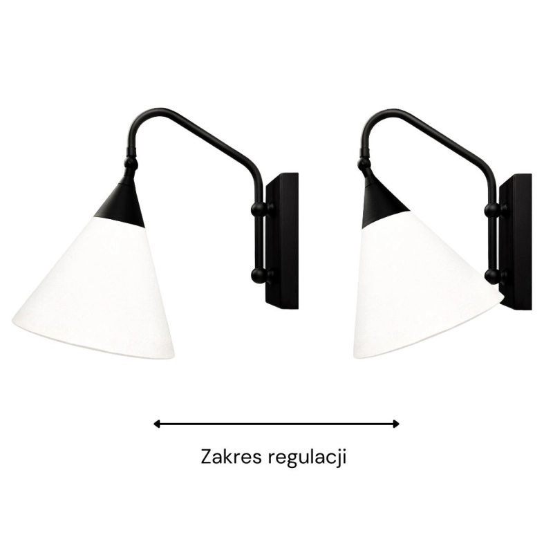 Ponadczasowy czarny kinkiet regulowany - zakres regulacji kąta nachylenia abażura lnianego.