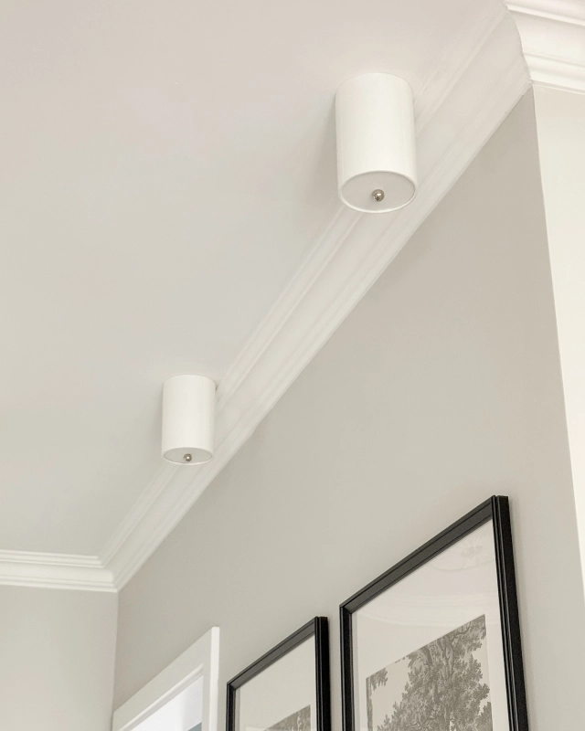 Spot sufitowy w kolorze złamanej bieli z mosiężną kulką montowany na magnes do sufitu PLISE SILVER biały