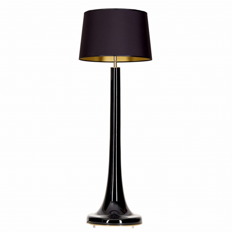 Czarna szklana lampa podłogowa z czarno-złotym abażurem ZURICH BLACK