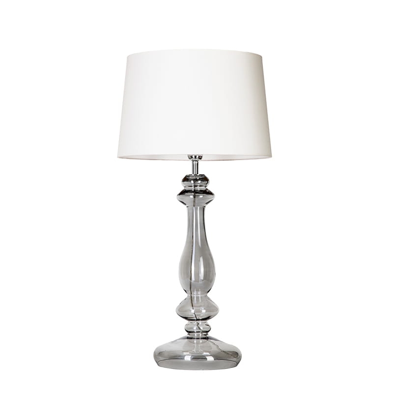 Dekoracyjna szklana lampa stołowa z białym abażurem VERSAILLES TRANSPARENT BLACK.