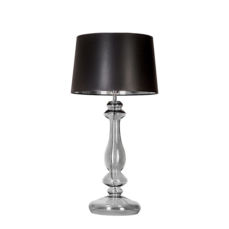 Dekoracyjna szklana lampa stołowa z czarno-srebrnym abażurem VERSAILLES TRANSPARENT BLACK.