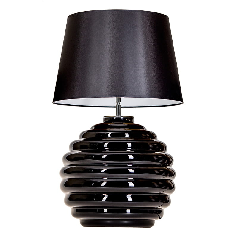 Czarna szklana lampa stołowa z czarnym abażurem SAINT TROPEZ BLACK.