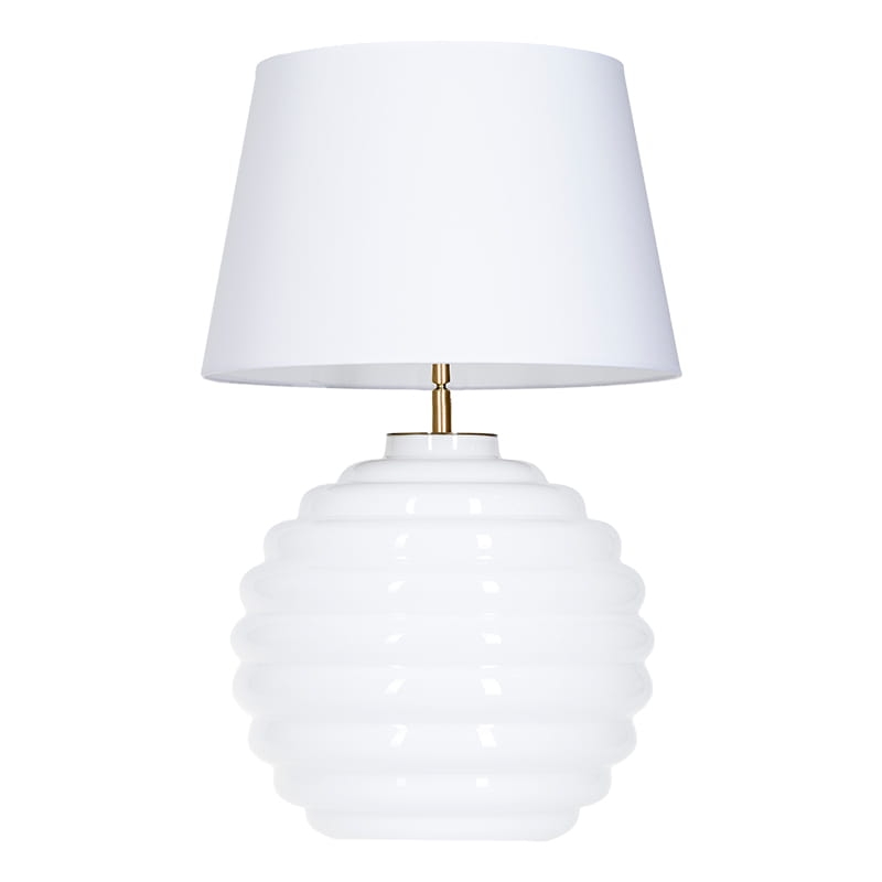 Biała szklana lampa stołowa z białym abażurem SAINT TROPEZ WHITE.