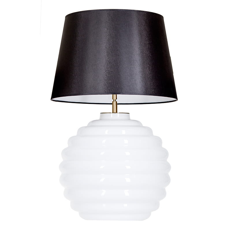 Biała szklana lampa stołowa z czarnym abażurem SAINT TROPEZ WHITE.