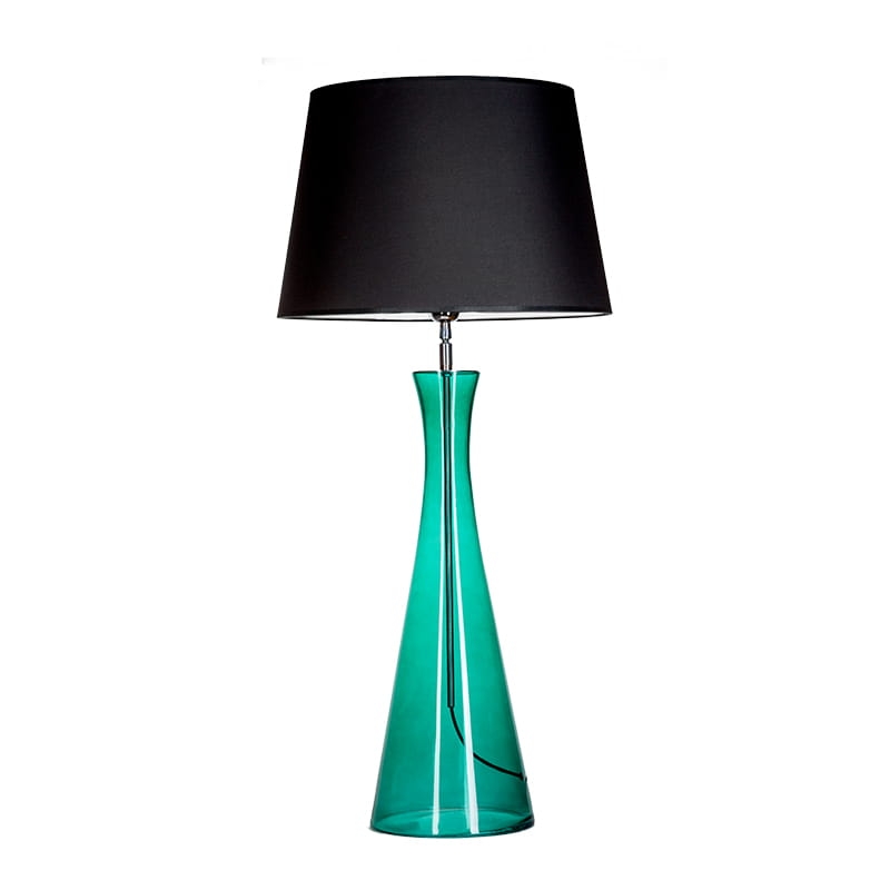 Lampa stołowa CHIANTI GREEN z zielonego szkła z czarnym abażurem.