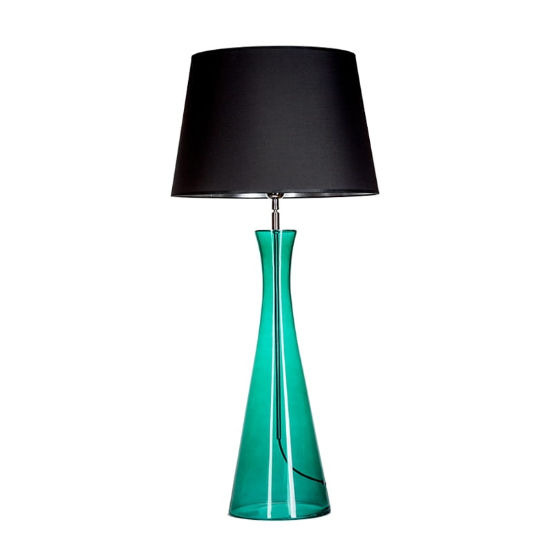 Lampa stołowa CHIANTI GREEN z zielonego szkła z czarnym abażurem ze srebrnym wnętrzem.