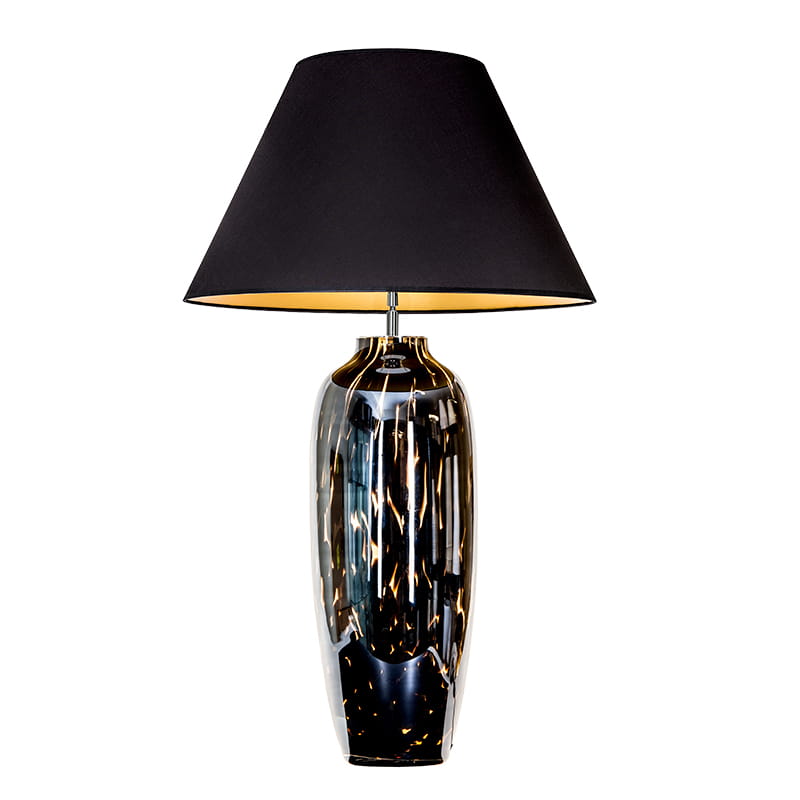 Szklana lampa GRANADA z czarno-złotym abażurem.