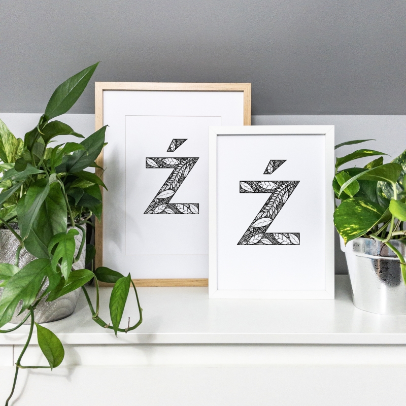 Plakat posiadający motyw roślinny z możliwością personalizacji - litera Ź - w ramach