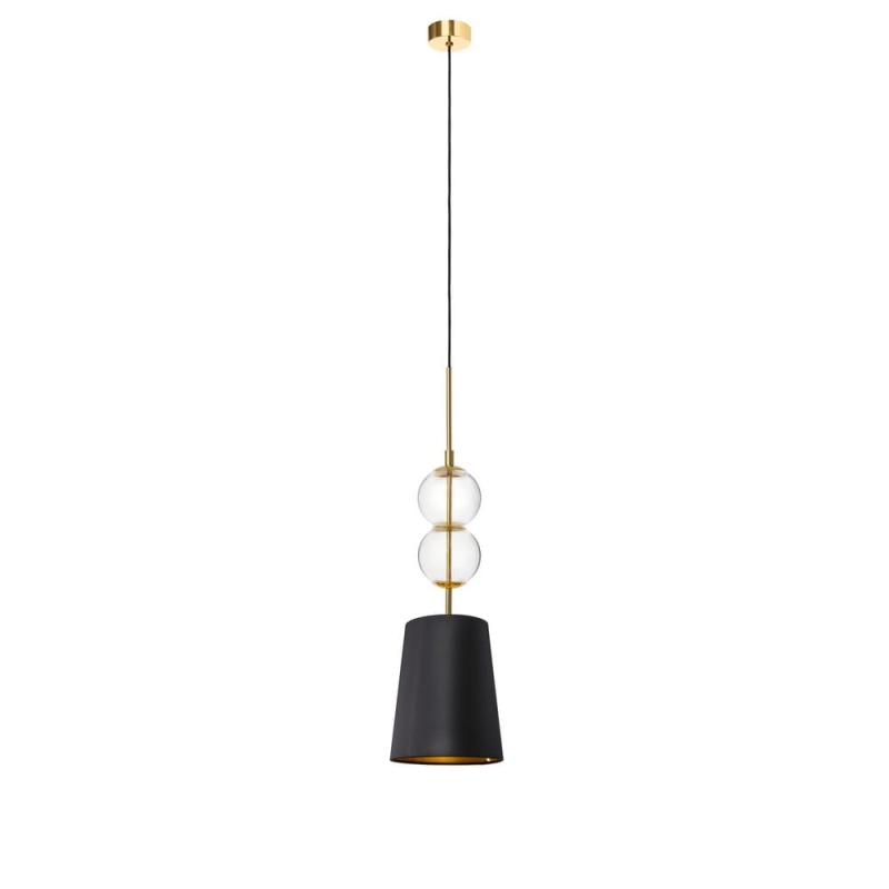 Złota lampa wisząca ze szklanymi elementami i czarnym abażurem Kaspa COCO S.