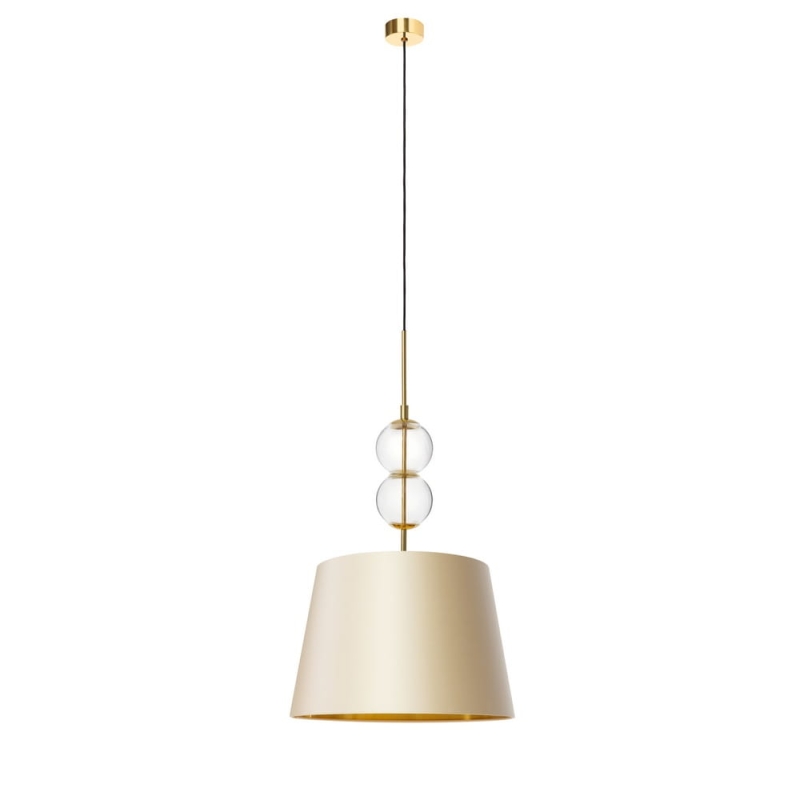 Lampa wisząca ze szklanymi elementami i abażurem w kolorze szampańskim Kaspa COCO M.