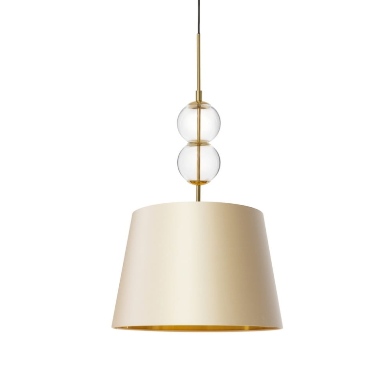 Lampa wisząca ze szklanymi elementami i abażurem w kolorze szampańskim Kaspa COCO M - detal.