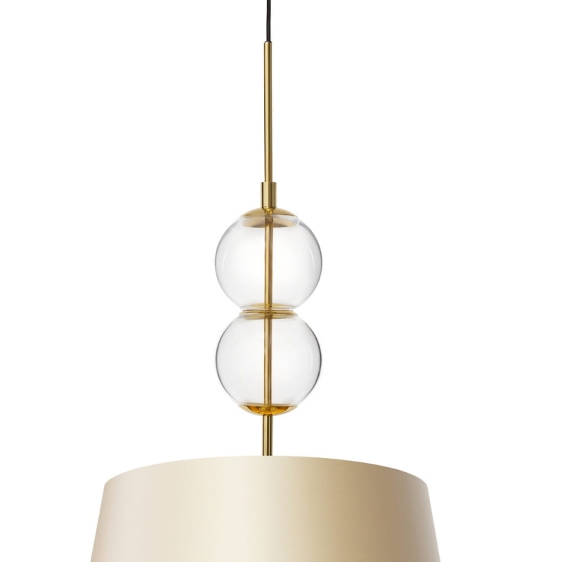 Lampa wisząca ze szklanymi elementami i abażurem w kolorze szampańskim Kaspa COCO M - detal.