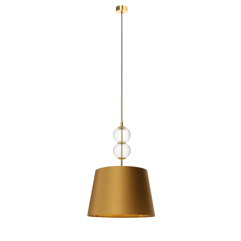 Lampa wisząca ze szklanymi elementami i abażurem w odcieniu starego złota Kaspa COCO M.