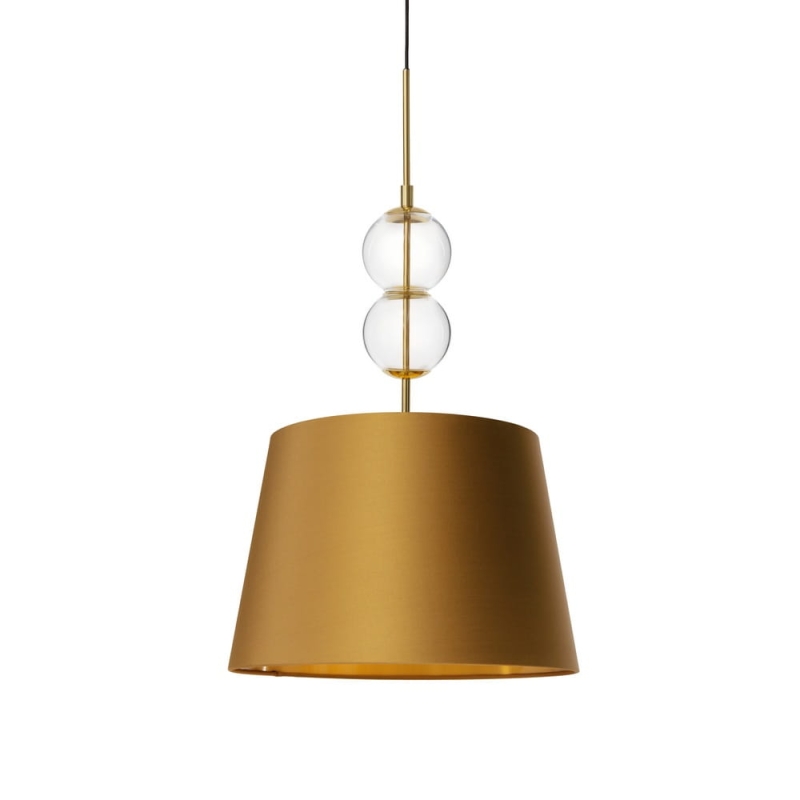 Lampa wisząca ze szklanymi elementami i abażurem w odcieniu starego złota Kaspa COCO M - detal.