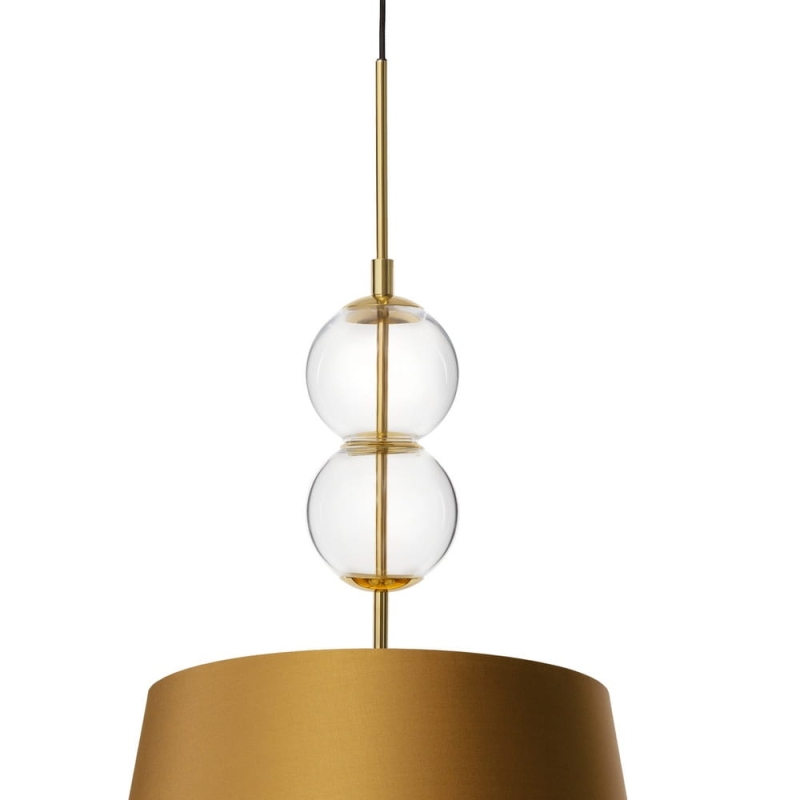 Lampa wisząca ze szklanymi elementami i abażurem w odcieniu starego złota Kaspa COCO M - detal.
