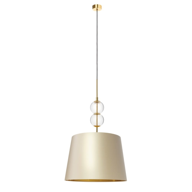 Lampa wisząca ze szklanymi elementami i abażurem w kolorze szampańskim Kaspa COCO L.