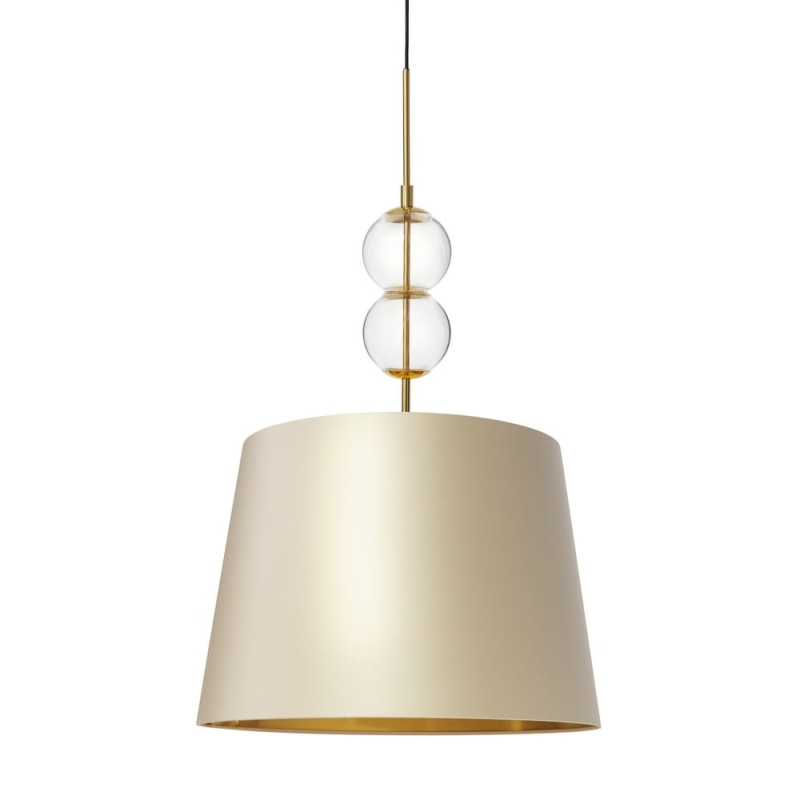 Lampa wisząca ze szklanymi elementami i abażurem w kolorze szampańskim Kaspa COCO L - detal.
