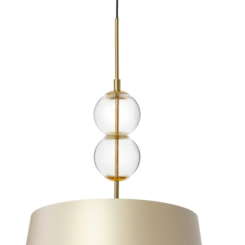Lampa wisząca ze szklanymi elementami i abażurem w kolorze szampańskim Kaspa COCO L - detal.
