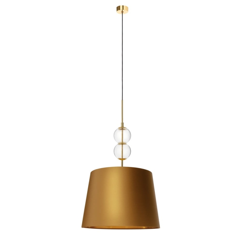 Lampa wisząca ze szklanymi elementami i abażurem w kolorze starego złota Kaspa COCO L.