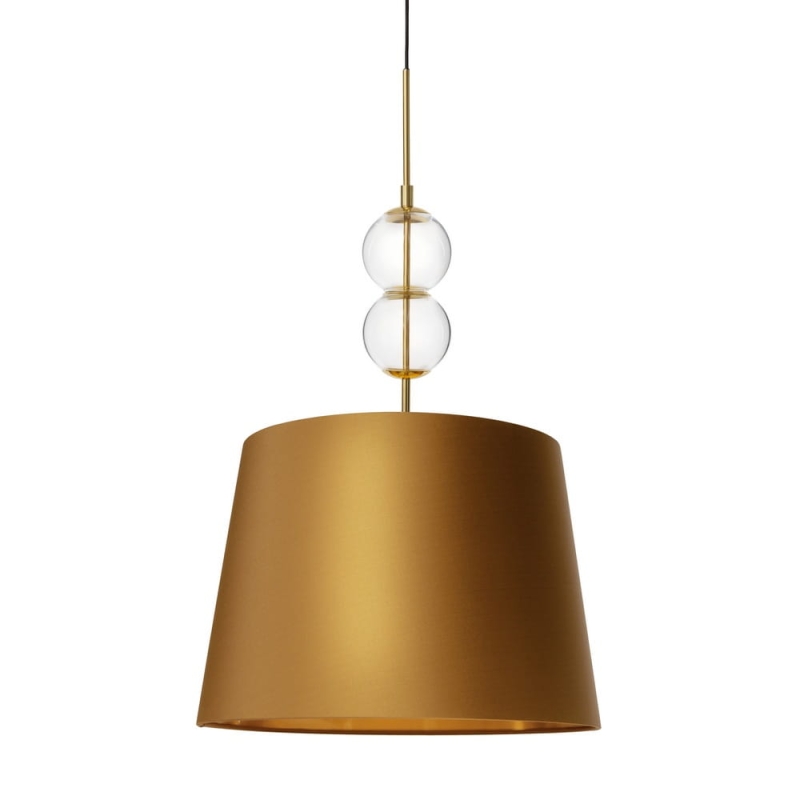 Lampa wisząca ze szklanymi elementami i abażurem w kolorze starego złota Kaspa COCO L - detal.