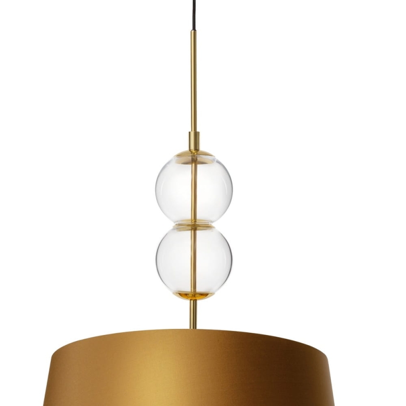 Lampa wisząca ze szklanymi elementami i abażurem w kolorze starego złota Kaspa COCO L - detal.