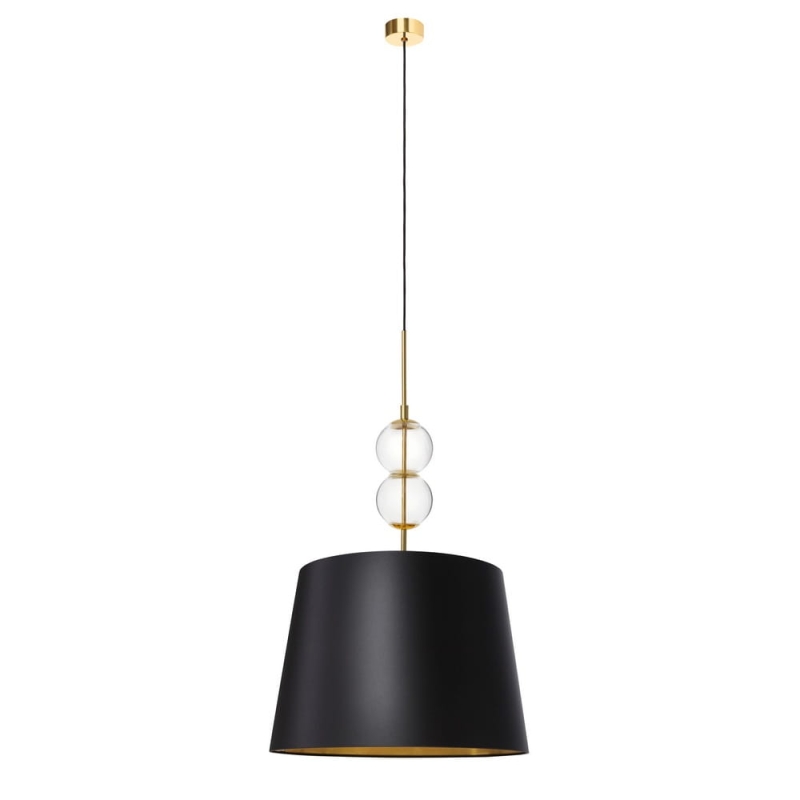 Lampa wisząca ze szklanymi elementami i abażurem w kolorze szampańskim Kaspa COCO L.