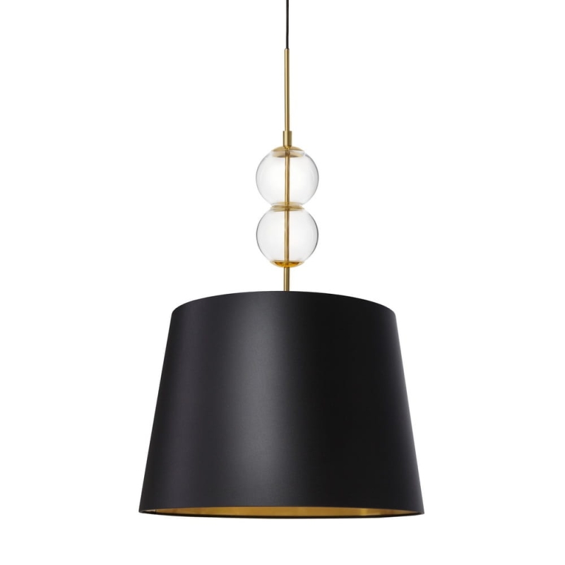 Lampa wisząca ze szklanymi elementami i abażurem w kolorze czarnym Kaspa COCO L - detal.
