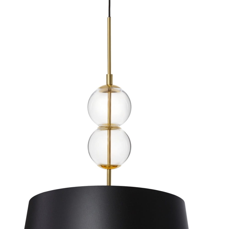 Lampa wisząca ze szklanymi elementami i abażurem w kolorze czarnym Kaspa COCO L - detal.