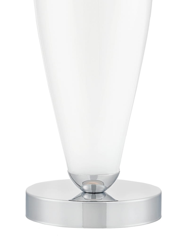 Biało-srebrna lampa stołowa REA z białym abażurem w kształcie stożka - podstawa.