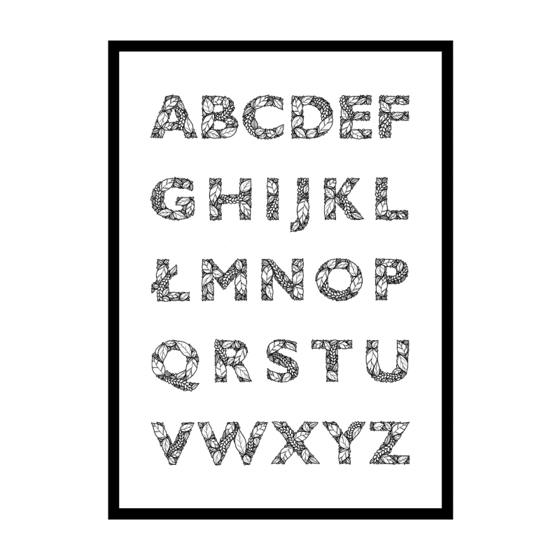 Plakat z liter alfabetu, idealny pomysł na plakat na ścianę do pokoju dziecka.