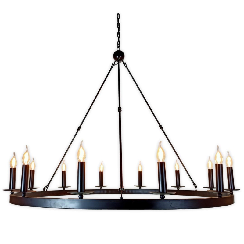 Duży żyrandol okrągły w czarnym kolorze o średnicy 130 cm.