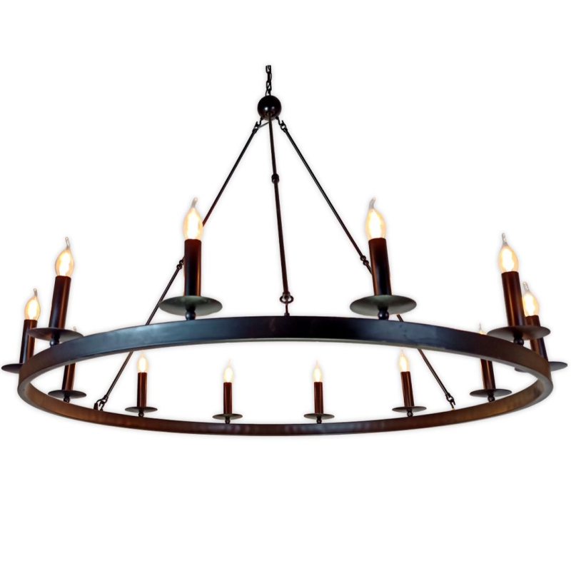 Duży żyrandol okrągły czarny o średnicy 130 cm.