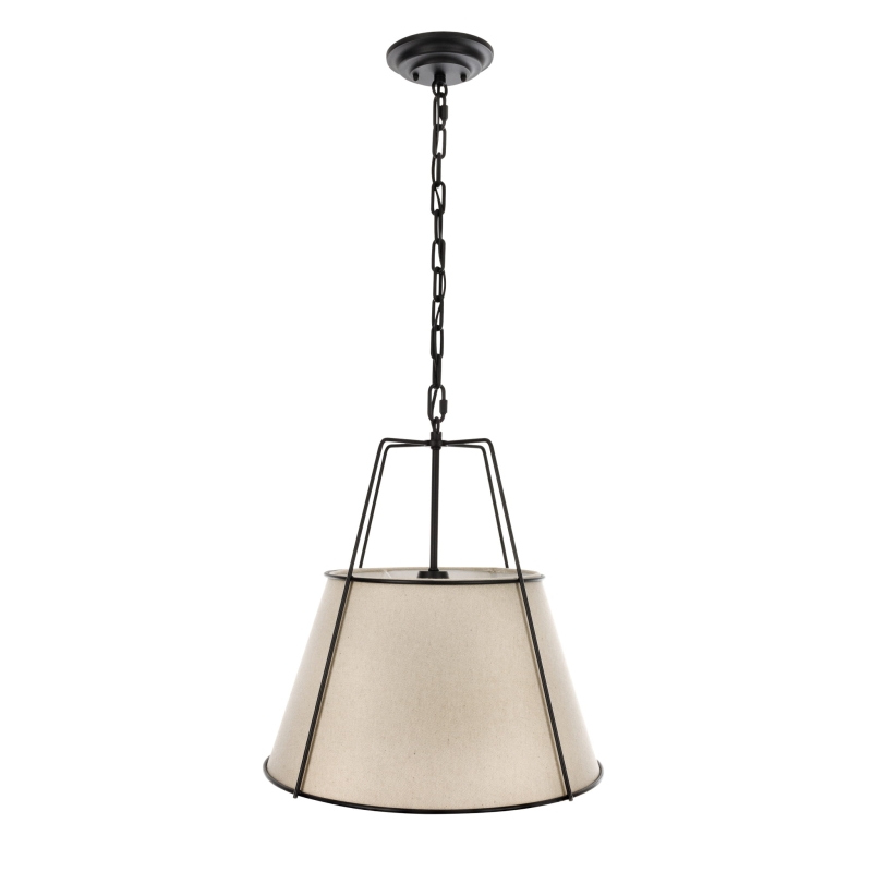 Czarna lampa wisząca modern farmhouse z lnianym abażurem AMBER.