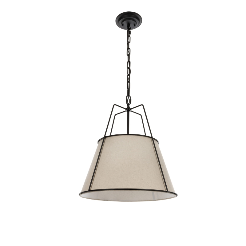 Czarna lampa wisząca modern farmhouse z lnianym abażurem AMBER.