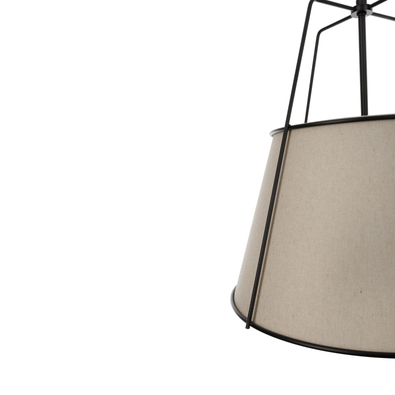 Czarna lampa wisząca modern farmhouse z lnianym abażurem AMBER - detal.