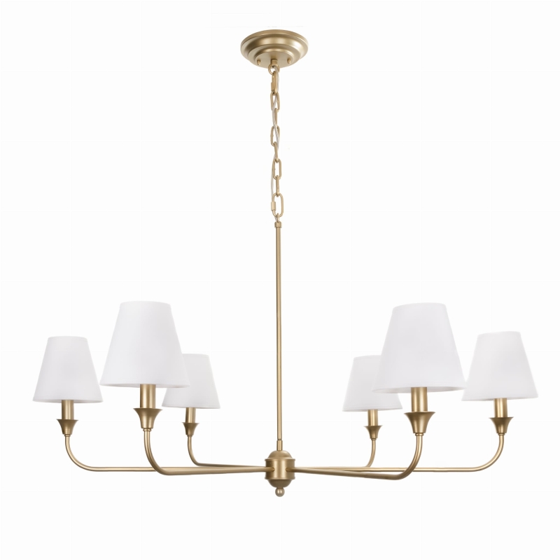 Złoty żyrandol z małymi abażurami CHIC M - białe abażury.