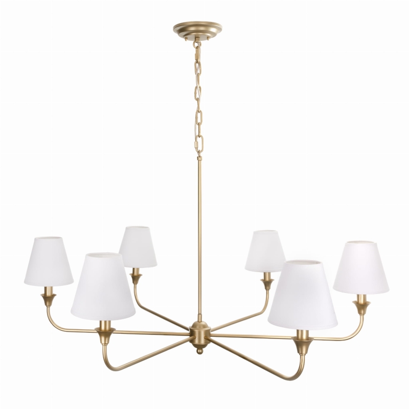 Złoty żyrandol z małymi abażurami CHIC M - białe abażury.