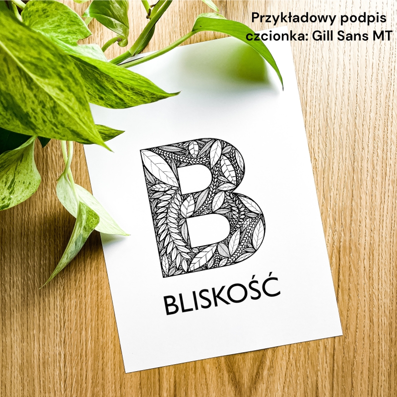 Plakat posiadający motyw roślinny z możliwością personalizacji - litera B - przykładowy podpis