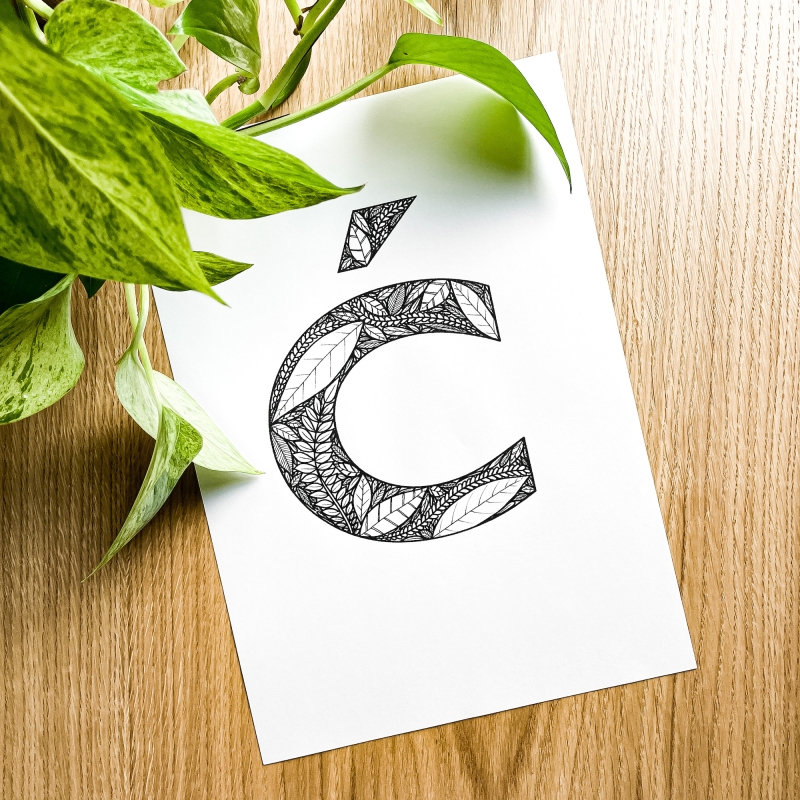 Plakat posiadający motyw roślinny z możliwością personalizacji - litera Ć