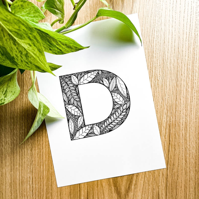 Plakat posiadający motyw roślinny z możliwością personalizacji - litera D