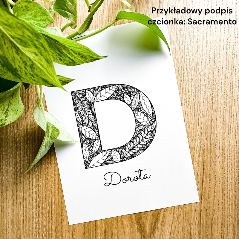 Plakat posiadający motyw roślinny z możliwością personalizacji - litera D - przykładowy podpis