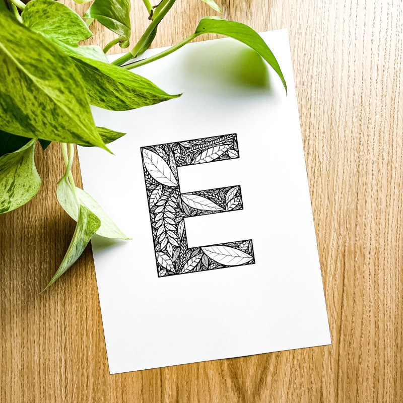 Plakat posiadający motyw roślinny z możliwością personalizacji - litera E