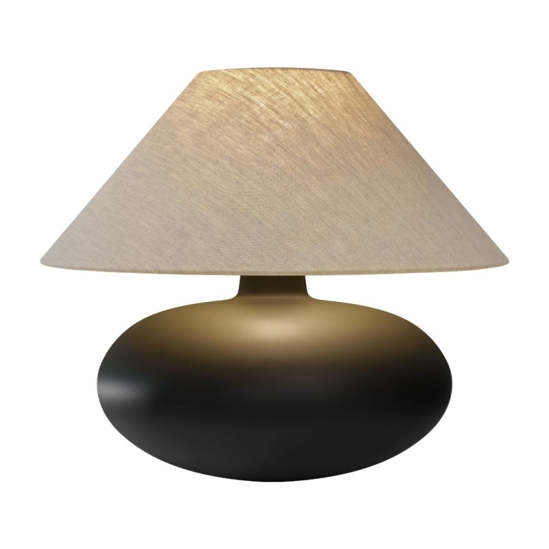 Grafitowa matowa lampa stołowa z lnianym abażurem SAWA NATUR.