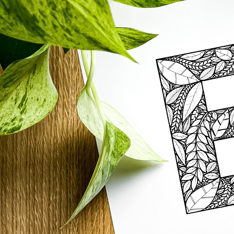 Plakat posiadający motyw roślinny z możliwością personalizacji - litera Ę - detal