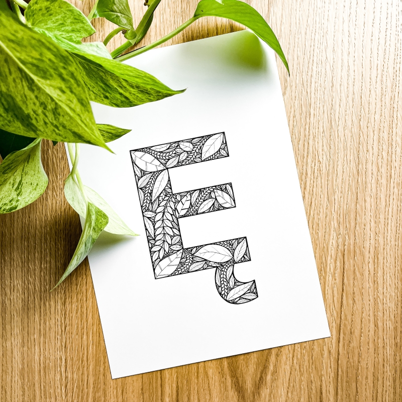 Plakat posiadający motyw roślinny z możliwością personalizacji - litera Ę